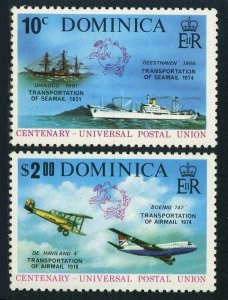 Dominica 418-419,419a,MNH.Michel 417-418,Bl.38. UPU-100,1974.Seamail,Airmail.