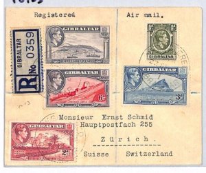 GIBRALTAR KGVI Air Mail Cover Registered SWITZERLAND Zurich 1946{samwells}PJ153