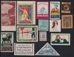 US Vintage Lot of 14 Cinderella Stamps Inter. Triangle, Worlds Fair,Print (L603)