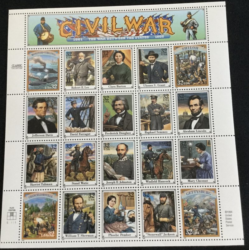US #2975 MNH Sheet of 20 Civil War SCV $32.50 L24
