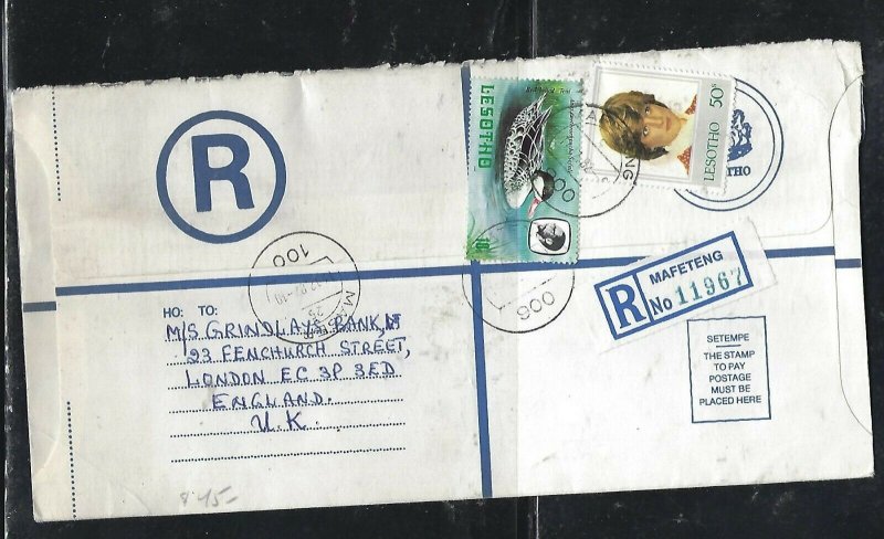 LESOTHO (PP0310B) 1982 LONG RLE+ 10S  BIRD+LADY DI REG MAFETENG TO ENGLAND