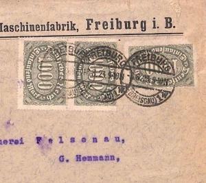 Germany INFLATION FRANKING 1923 *Freiburg* 3000m Rate Cover PTS UU243