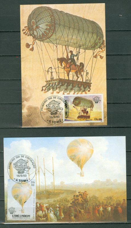 ST. THOMAS & PRINCE  1983 BEAUTIFUL BALLOONS #703 & #704 MAXI CARDS