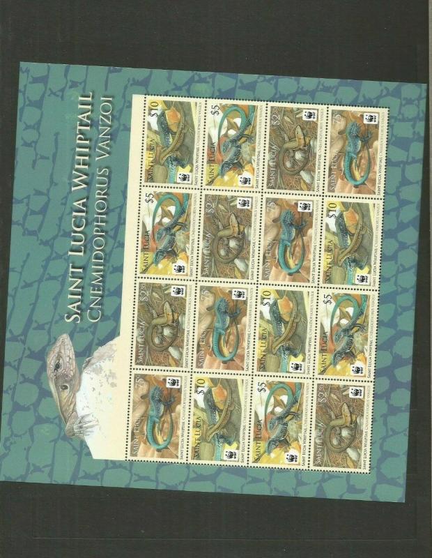 ST LUCIA 2008 REPTILES WWF SCOTT 1254A  MNH FULL SHEET SCV $56