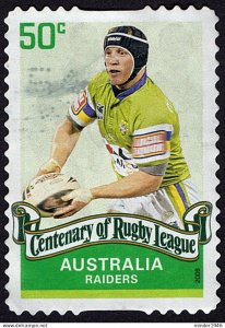 AUSTRALIA 2008 QEII 50c Multicoloured, Centenary of Rugby League-Raiders Self...