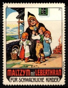 Vintage Germany Poster Stamp Maltzym With Cod Liver Oil For Children