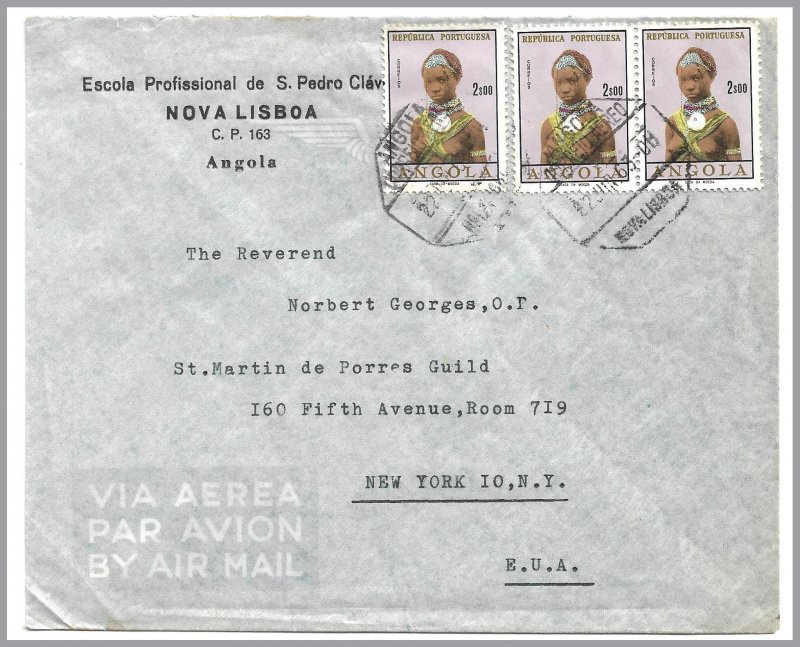 ANGOLA (Portugal) 1963 Commercial Air Cvr - 2e Girl of Angola (3) - Nova Lisboa