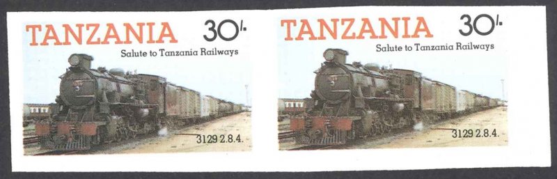 Tanzania Sc# 274 MNH horiz pair IMPERF (ERROR) 1985 30sh Locomotives