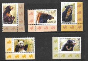 ROMANIA Sc 5034-8+5039 NH SET+S/S of 2008 - ANIMALS - BEARS 