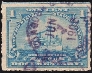 SC#R163p 1¢ Revenue: Documentary: Hyphen Hole Perf 7 (1898) Used/CDS