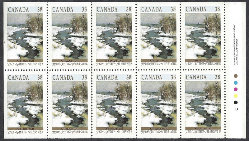 Canada #1256a 38¢ Bend in Gosselin River (1989). Pane of 10 stamps. MNH