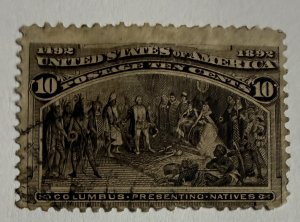 US 1893 10c fine Columbian #237 wide top margin used