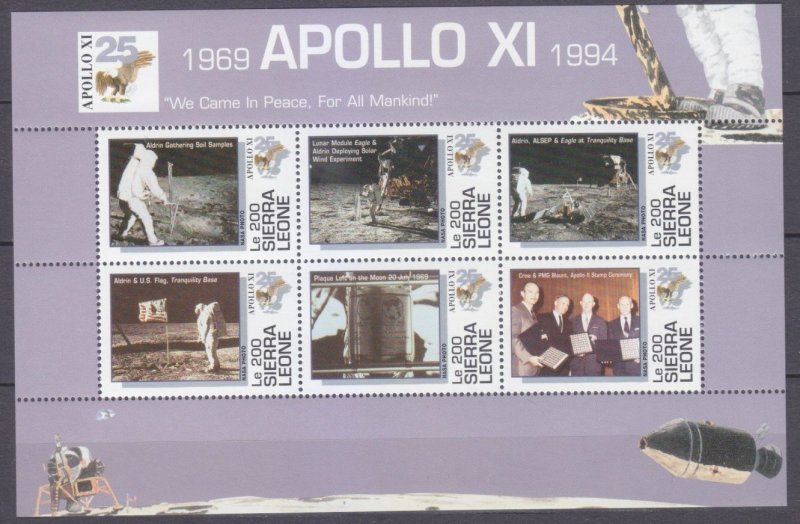 1994 Sierra Leone 2158-2163KL 25 years of Apollo 11 moon landing 6,50 €