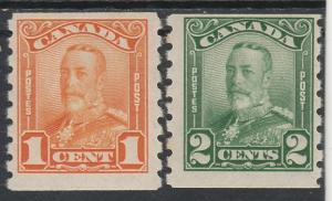 CANADA 1928 KGV COIL SET 1C AND 2C