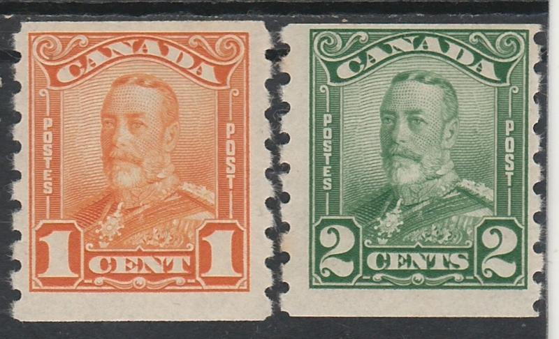 CANADA 1928 KGV COIL SET 1C AND 2C