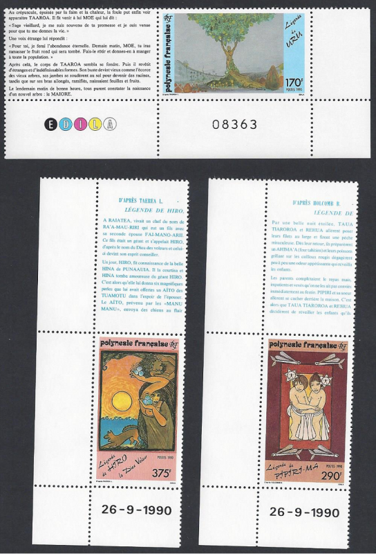 French Polynesia #549-51 MNH, set, Polynesian legends, issued 1990