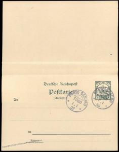 Germany 1907 PORTO SEGURO Togo Postal Stationery Reply Pair  Ganzsachen Co 82298