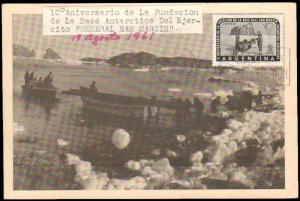 1961 ARGENTINA ANTARCTIC POSTCARD + BASE ON BACK