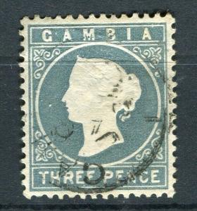 GAMBIA; 1886 early classic QV Crown CA issue fine used 3d. value, 