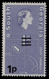 FALKLAND ISLANDS - South Georgia QEII SG19, 1p on 1d violet-blue, NH MINT.