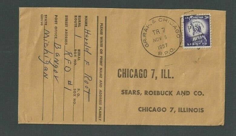 1957 Chicago IL Sears Roebuck & Co Return Mail Order Envelope