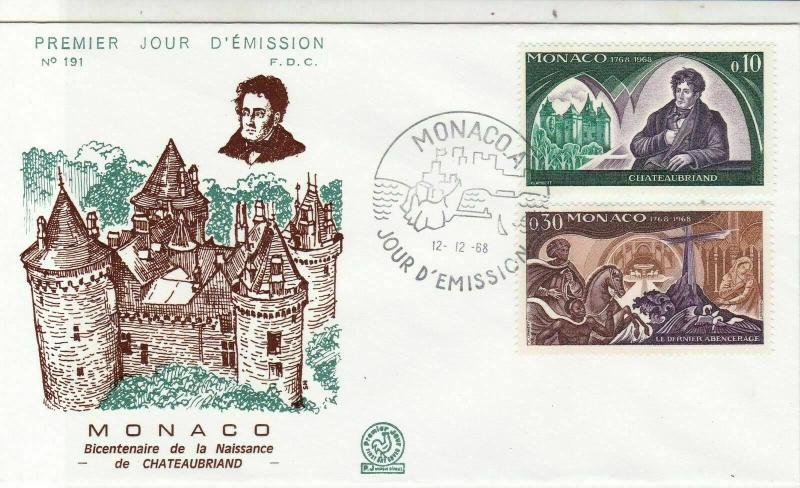 Monaco 1968 Bicentenary ChateauBriand Town+Sea Cancel FDC Stamps Cover Ref 26186