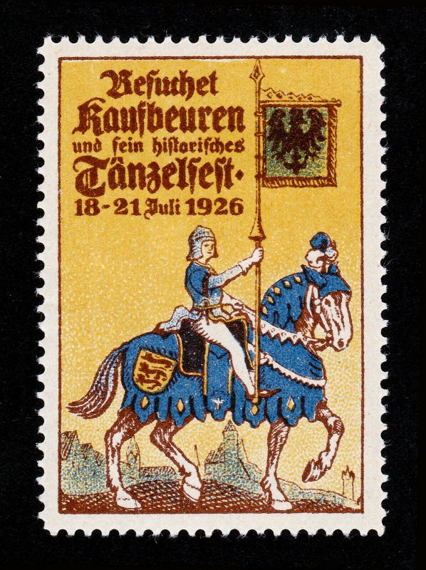 REKLAMEMARKE GERMANY BESUCHET KAUFBEUREN UND SEIN HISTORISCHES TÄNZELFEST 1926