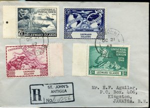 LEEWARD ISLANDS 1949 UPU REG- FIRST DAY COVER MAILED TO KINGSTON JAMAICA