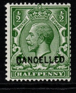 GB SGN14v 1913 ½d GREEN OVERPRINTED CANCELLED TYPE 24 MNH