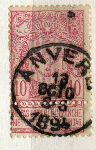 BELGIUM; 1894 early classic Leopold issue fine used 10c. value fair Postmark