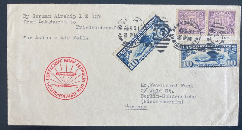 1929 New York USA LZ 127 Graf Zeppelin Airmail cover To Berlin Germany