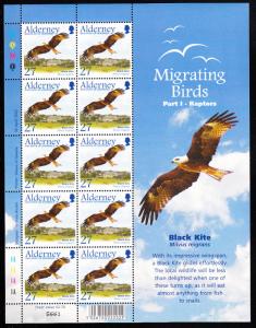 Alderney 2002 MNH Sc #186 Sheet of 10 27p Black Kite Raptors Migrating Birds