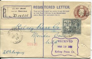 1923 STANN CREEK BRITISH HONDURAS cds on postal stationery registered envelope