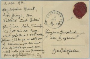 81998 - GERMANY Bayern - POSTAL HISTORY - ROYAL MAIL postcard with WAX SEAL 1913