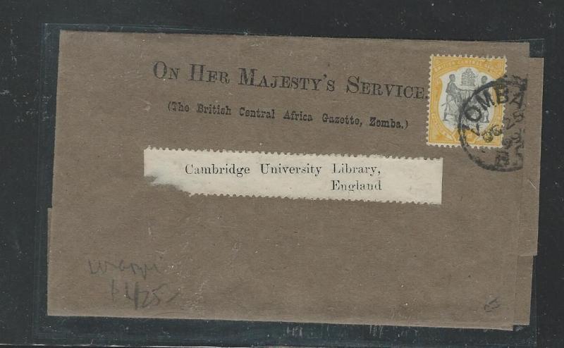 BRITISH CENTRAL AFRICA (P2903B) 2D ARMS ON WRAPPER TO CAMBRIDGE UNIVERSITY