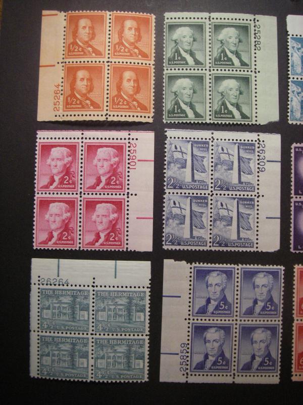 Scott 1030-1052 Liberty Series, 25 Plate blocks, .05c - $1 Beauties, CV $76+