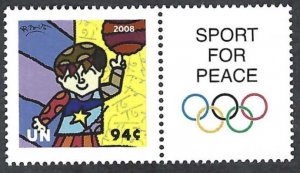 UN New York #965 Sport for Peace. Single w/ Olympic emblem label. MNH