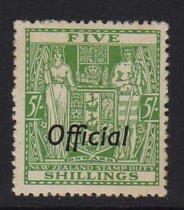 New Zealand 1938 ARMS official 5/- Sc O91 set MH