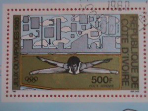 IVORY COAST  STAMP: 1980  OLYMPIC GAMES:   CTO S/S SHEET WITH FIRST DAY OF ISSUE