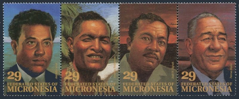 Micronesia 177 ad strip, MNH. Michel 298-301. Local leaders, 1993.
