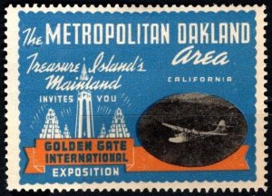 1939 US Poster Stamp The Metropolitan Oakland Area Treasure Island's Mai...