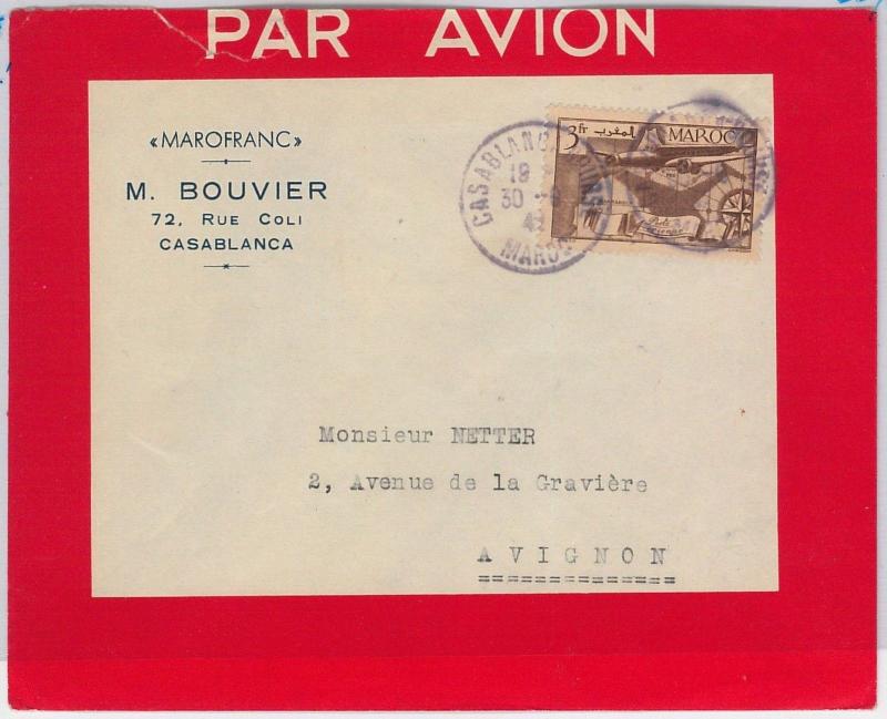 MAROC Morocco -  POSTAL HISTORY - COVER to FRANCE 1943: Casablanca Bourse PURPLE