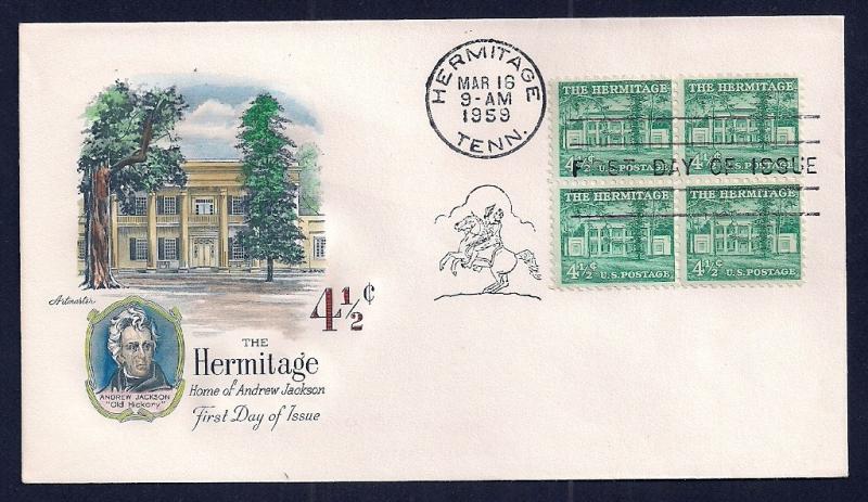 UNITED STATES FDC 4½¢ Hermitage BLK Hand Color 1959 Artmaste