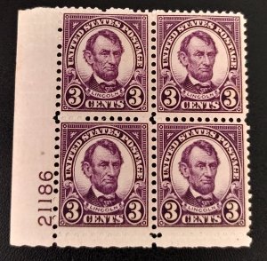 Scott Stamp#635-1926 3¢ Lincoln Violet PB4, MNH, OG, SCV $35.00 Free shipping.