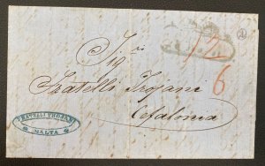 1859 Malta Letter Sheet Stampless Cover To Cefalinia