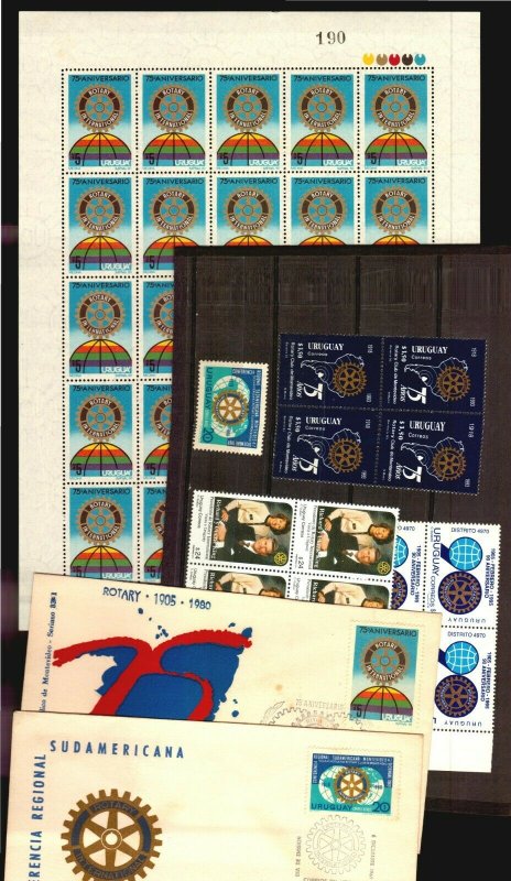 ROTARY INTERNATIONAL AN INTERESTING LOT OF FULL SHEET FDC COVER & BLOCKS MNH 