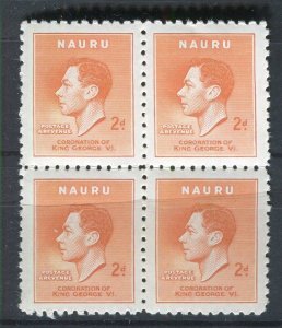 NAURU; 1937 early GVI Coronation issue fine MINT MNH 2d. Block of 4 