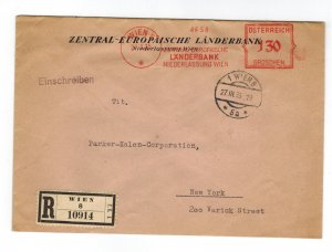 1935 Vienna Austria Landerbank Registered Meter Cover to USA