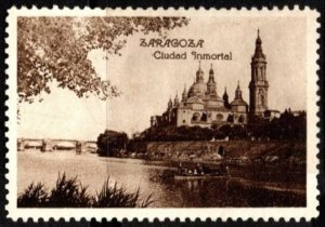 Vintage Spain Poster Stamp Zaragoza (Saragossa) Immortal City