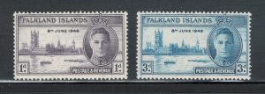 Falkland Islands 1946 Peace Omnibus Issue Scott # 97 - 98 MH